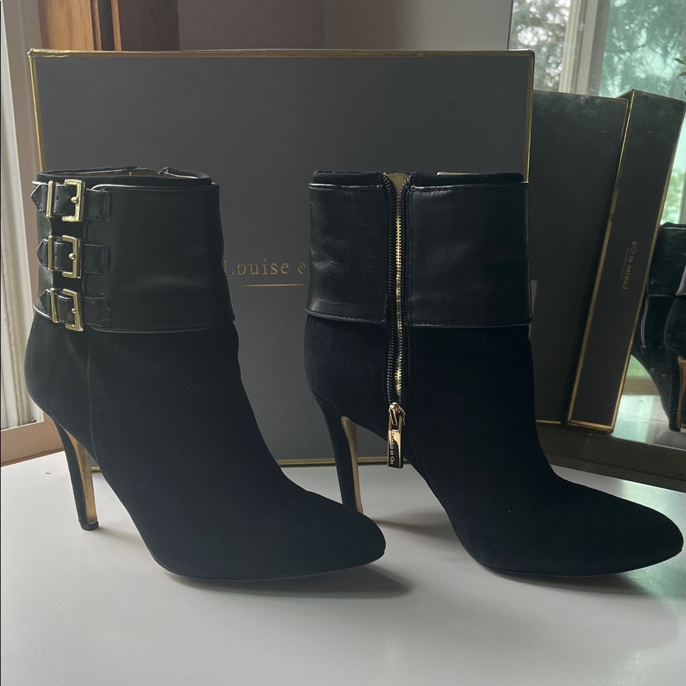 Louise et Cie Black Heeled Boots with Gold Accents